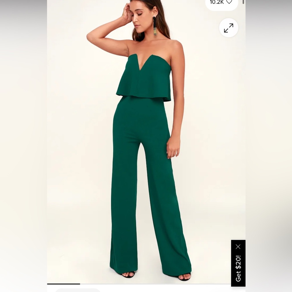 Lulus Power of Love Emerald Green Strapless Jumpsuit - size small
